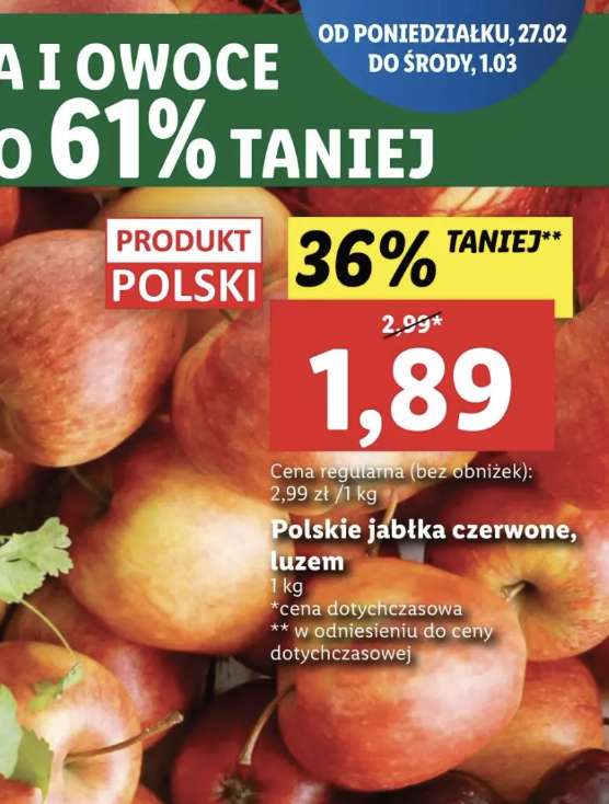 Lidl Polskie jabłka czerwone luzem 1,89 zł/kg