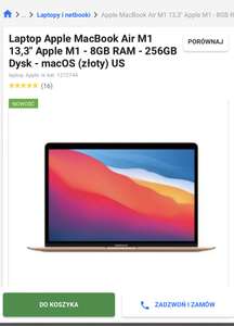 Laptop Apple MacBook Air M1 13,3" Apple M1 - 8GB RAM - 256GB Dysk - macOS (złoty) US