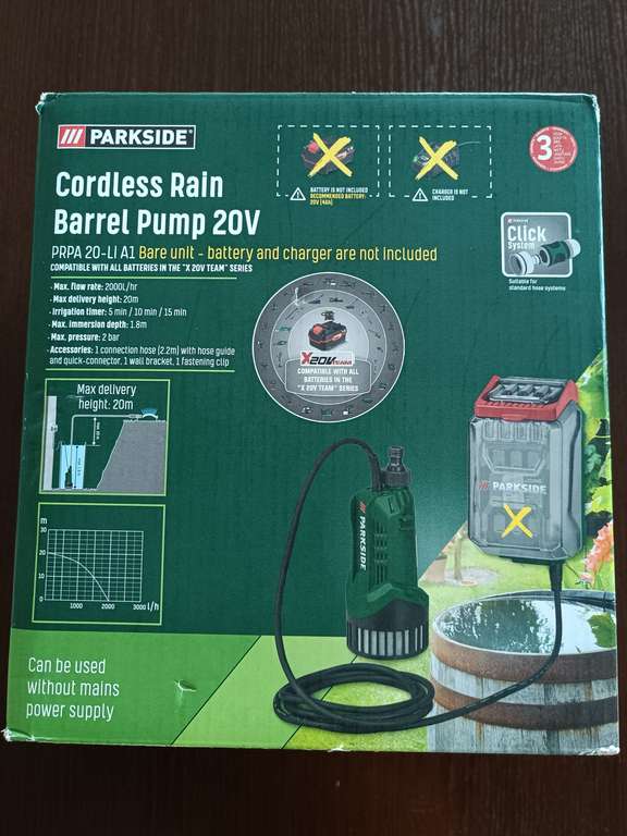 Akumulatorowa pompa do zbiornika na deszczówkę Parkside PRPA 20-Li A1 20V