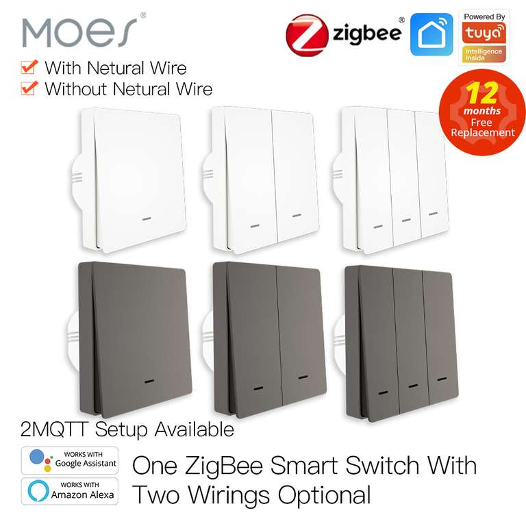Włącznik MOES Zigbee 1/2 przyciski biały/czarny