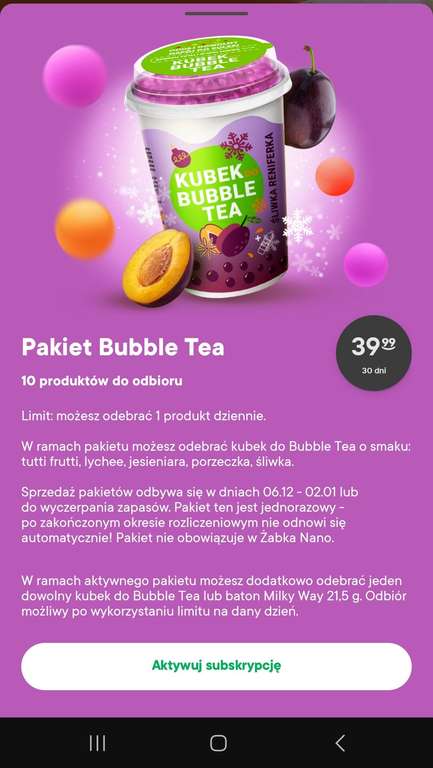 Bubble tea w pakiecie 10szt. (1 dziennie) @Żabka