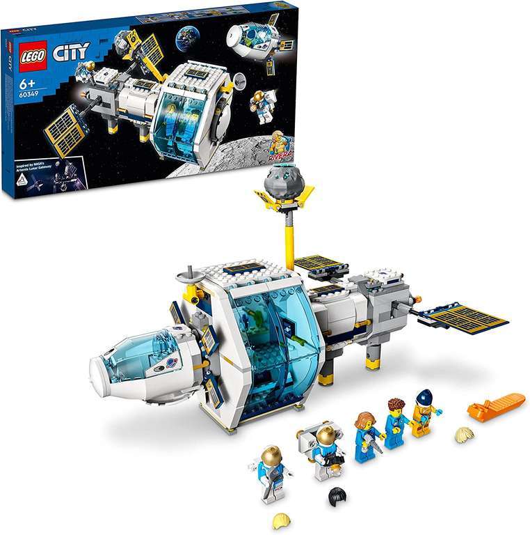 LEGO City Stacja kosmiczna na Księżycu 60349 — zestaw konstrukcyjny dla dzieci od 6 lat z pięcioma minifigurkami astronautów (500 elementów)