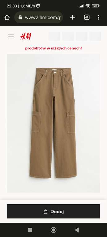 Damskie spodnie Cargo, H&M 29.99zl