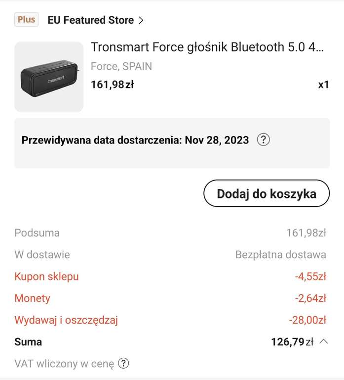 Głośnik Bluetooth Tronsmart Force, 31$