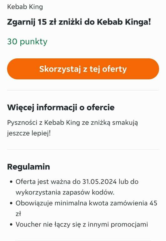 Kod 15 zł Kebab King Pyszne.pl MWZ 45 zł