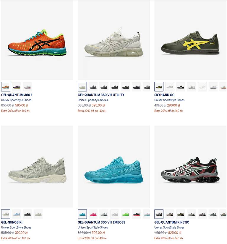 Dodatkowe -20% na przecenione buty asics na oficjalnej stronie / okazja zbiorcza: Quantum, Nunobikim, Kinetic, Sekiran, JOG: rabat w koszyku