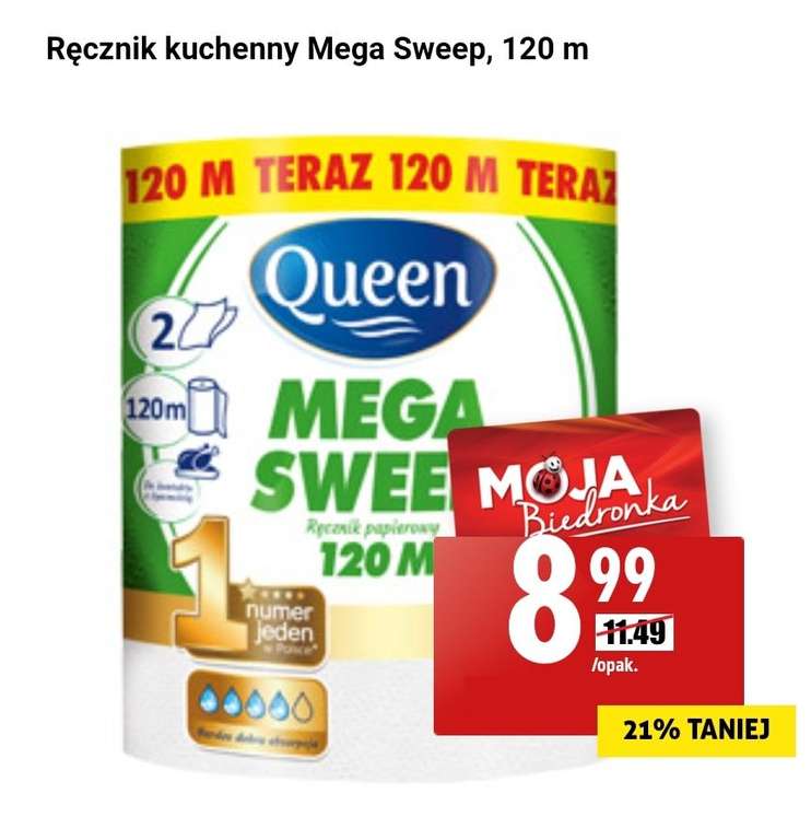 Ręcznik kuchenny papierowy Queen Mega Sweep 120m (z kartą MB) @Biedronka