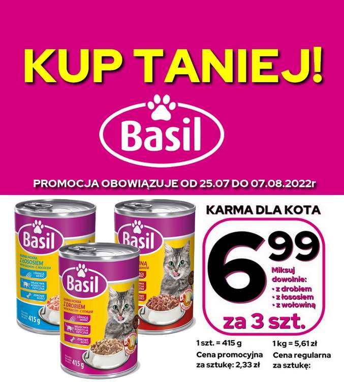 Karma mokra dla kota Basil 415g 3 szt. za 6,99 zł