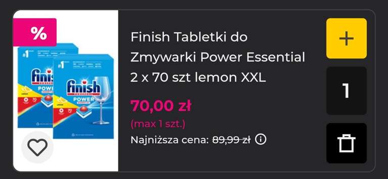 Tabletki do zmywarki Finish Power Essential Lemon, 140 sztuk (42 grosze za tabletkę)