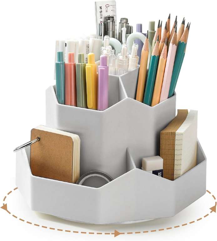 ZHSIHAI Obrotowy organizer na długopisy, na biurko, z 9 przegródkami, obracany o 360°, do biura, szkoły, na biurko (kolor szary)