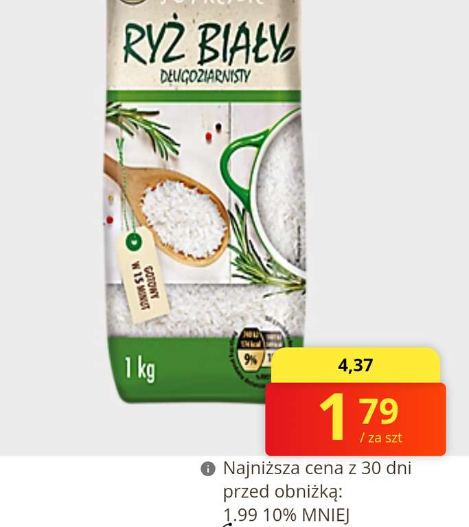 Ryż biały długoziarnisty 1kg po 1,79 zł Biedronka