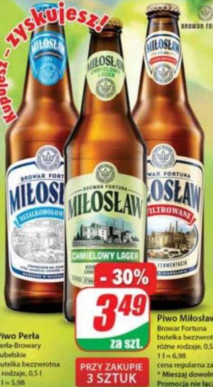 Piwo Miłosław Bezalkoholowe IPA, Niefiltrowane, Chmielowy Lager 0,5l przy zakupie 3 szt. Dino