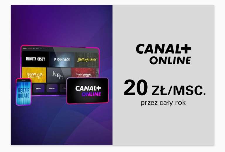Canal+ online w klubie CCC przez rok za 20zł/ mc dla posiadaczy statusu Silver lub Gold