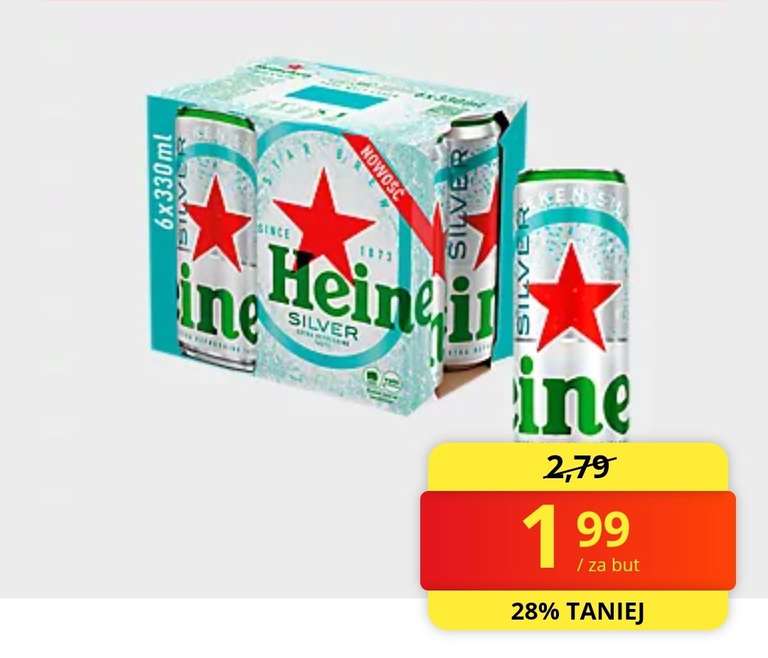 Heineken Silver 0.33l za 1.99zł / 0.5l za 2.49zł, Carlsberg Export 0.5l za 2.49zł i inne piwa taniej - Biedronka