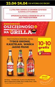 Piwo w butelce zwrotnej 0,5 l Tyskie Gronie, Kasztelan, Warka Jasne Pełne 10 + 10 gratis @Biedronka