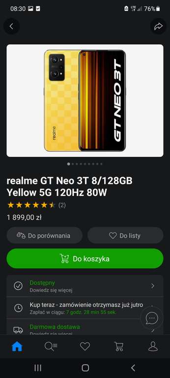 realme GT Neo 3T 8/128GB Yellow 5G 120Hz 80W
