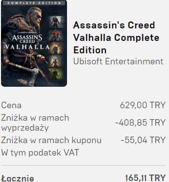 Assassin's Creed Valhalla Complete Edition - wymagany VPN TR @ Epic Games