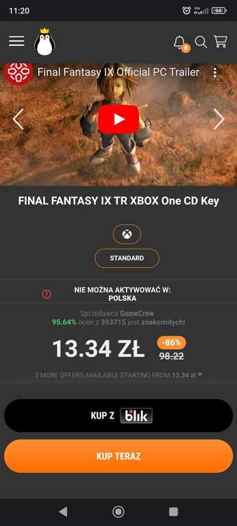 FINAL FANTASY IX TR XBOX One CD Key