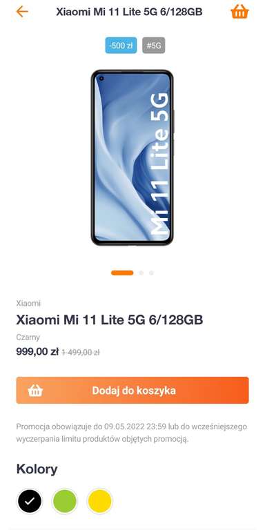 Smartfon Xiaomi Mi 11 Lite 5G 6/128GB czarny [FLEX]
