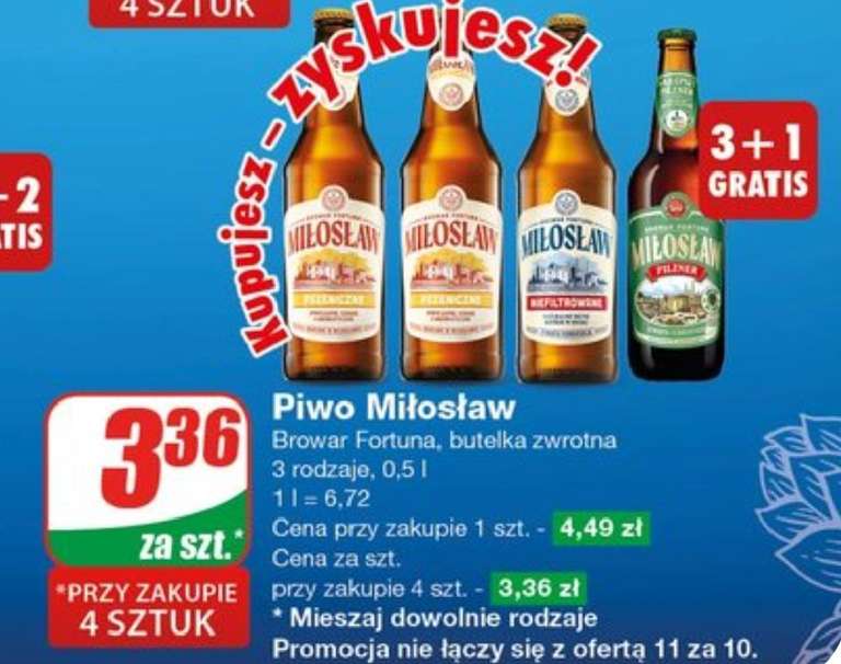 Piwo Miłosław różne rodzaje 3+1 gratis