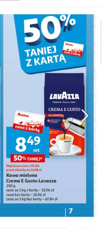 Kawa Lavazza Crema E Gusto 250g Auchan -50% z kartą Skarbonka