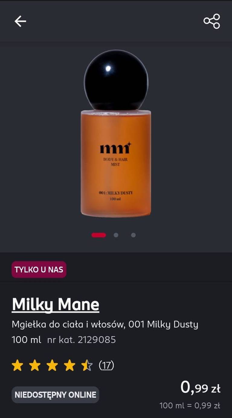 Rossmann, limitowana kolekcja Milky Mane ostateczna wyprzedaż, 0,99 zł mgiełki do ciała i włosów, plus inne: puder, wosk, olejek do 4,99