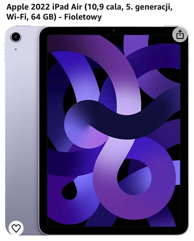 Apple 2022 iPad Air (10,9 cala, 5. generacji, Wi-Fi, 64 GB) - Niebieski, Fioletowy