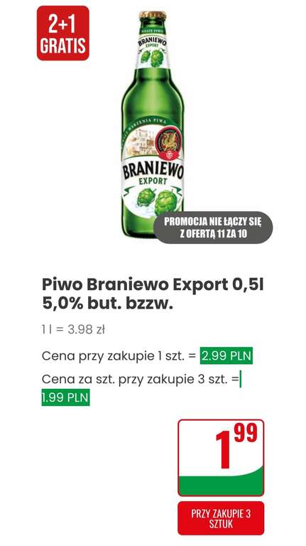 Piwo Braniewo Export 0,5l 5,0% but. bzzw. 2+1 gratis