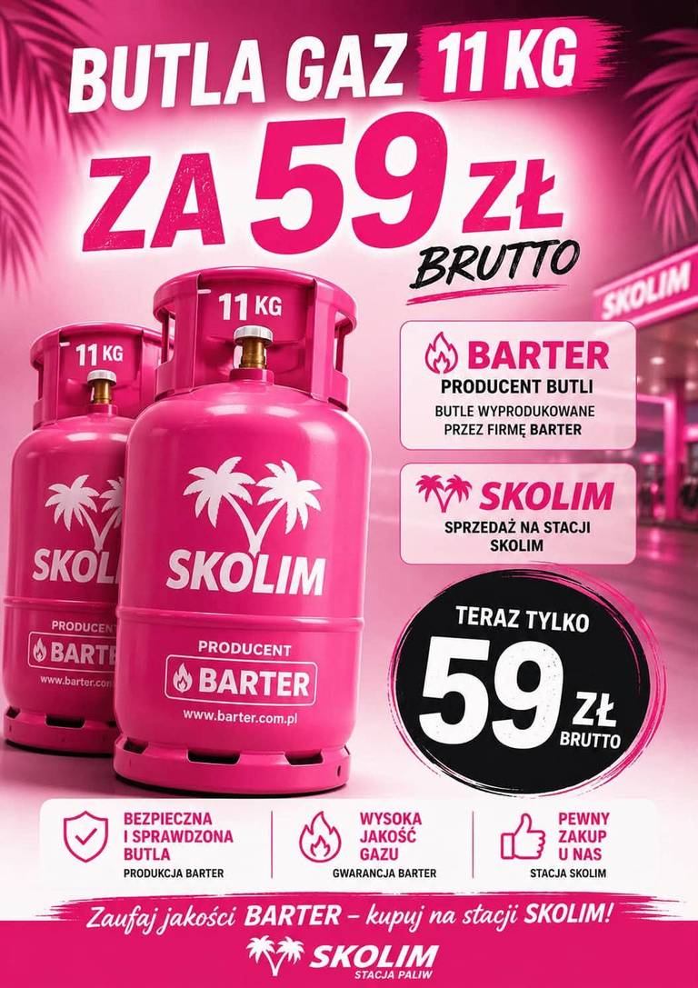 Butla z gazem 11 kg, producent Barter za 59 zł > stacja paliw u Skolima, Czeremcha-Wieś
