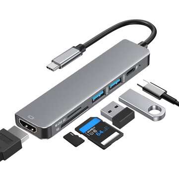 Replikator portów USB-C - HDMI 4K@30Hz, czytnik kart SD i Micro SD, gniazdo USB-C Power Delivery 100W i dwa USB-A US$10.99