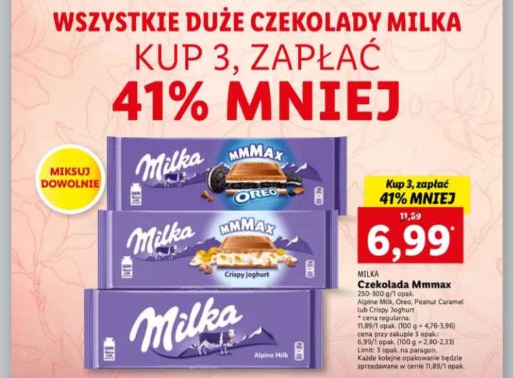 Wszystkie czekolady duże czekolady Milka 41% taniej przy zakupie 3 szt. - Lidl