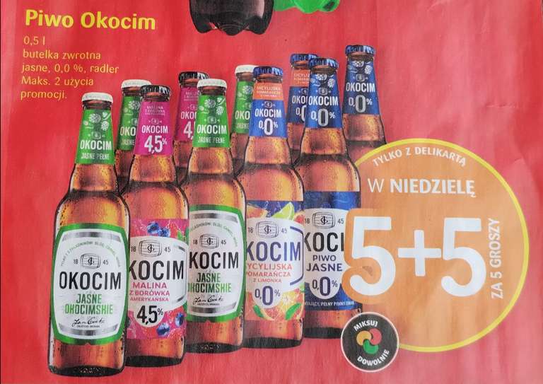 Piwo Okocim Jasne Okocimskie, Radler i 0% /butelka 0,5L zwrotna/ 5+5 za 5 groszy @Delikatesy Centrum
