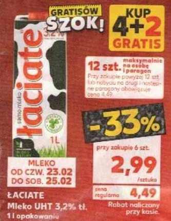 Mleko Łaciate 3,2% 1L 4+2 gratis @Kaufland