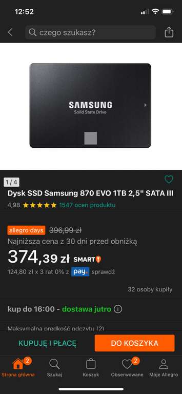 Allegro Days: Dysk SSD Samsung 870 EVO 1TB 2,5" SATA III