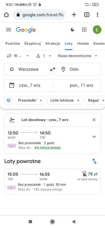 Loty z Warszawy do Oslo 78 zł w obie strony