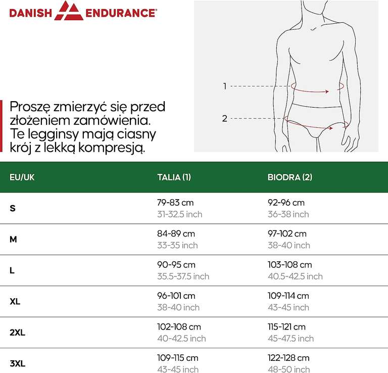 DANISH ENDURANCE Spodnie Kompresyjne Męskie, Legginsy Sportowe, Termoaktywne, 2-Pack L, XL, XXL