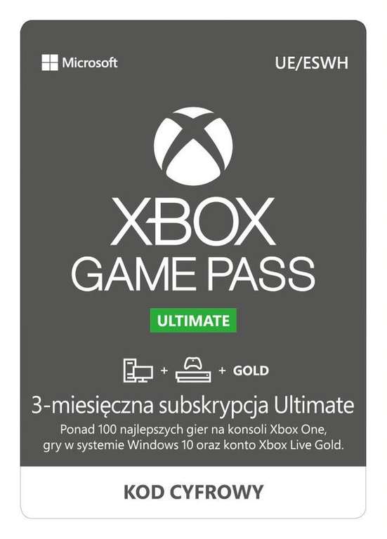 Xbox Gamepass Ultimate na 3,5 miesiąca za 70,63 zł VPN. Dla osób bez aktualnej subskrypcji.