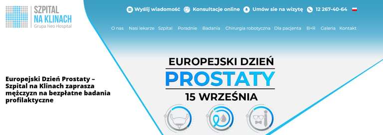 Europejski Dzień Prostaty >>> Szpital na Klinach w Krakowie zaprasza na bezpłatne badania profilaktyczne