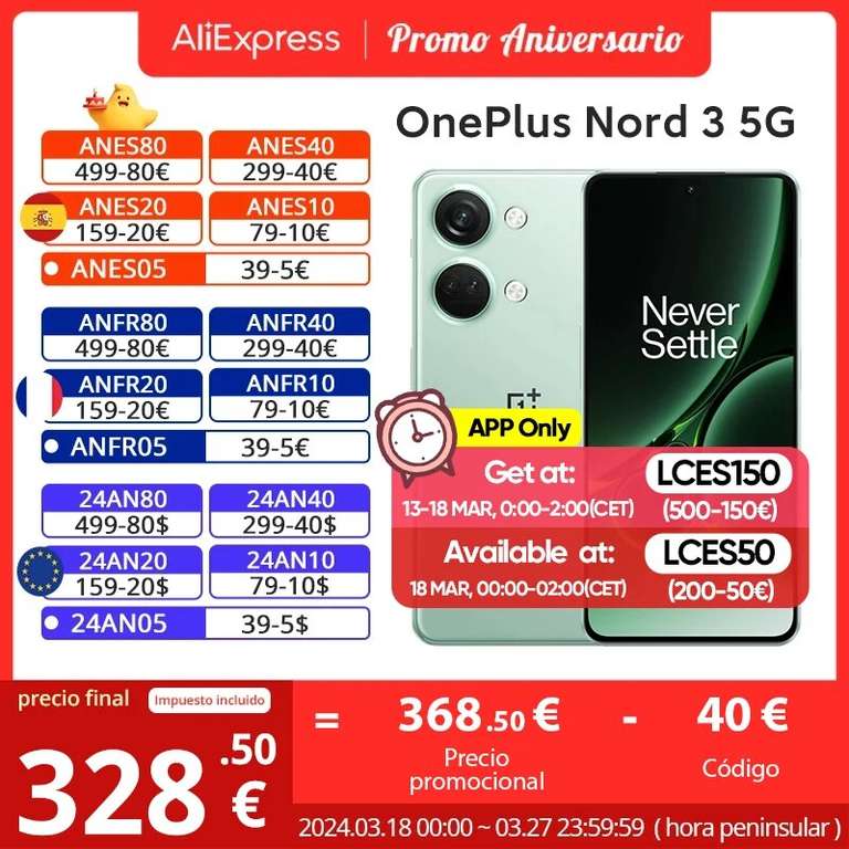 Smartfon OnePlus Nord 3 (Global) 16/256 (377,30$)
