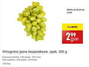 Winogrona jasne bezpestkowe 500 g / opak. cena przy zakupie 2 opak. (5,99 zł/kg) @Biedronka