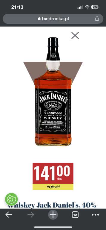 Whiskey Jack daniels 1,5l za 141 zł biedronka