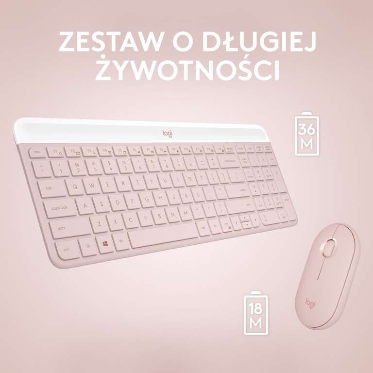 Zestaw mysz + klawiatura Logitech Slim Combo MK470, różowy (18 i 36 miesięcy pracy na baterii, bezprzewodowe) @ Morele