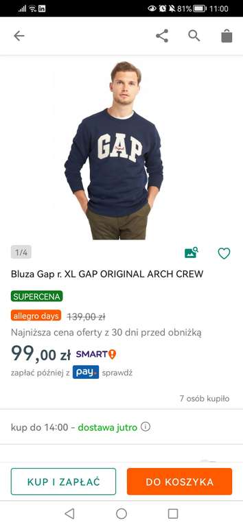 Bluza Gap r. M-XL GAP ORIGINAL ARCH CREW