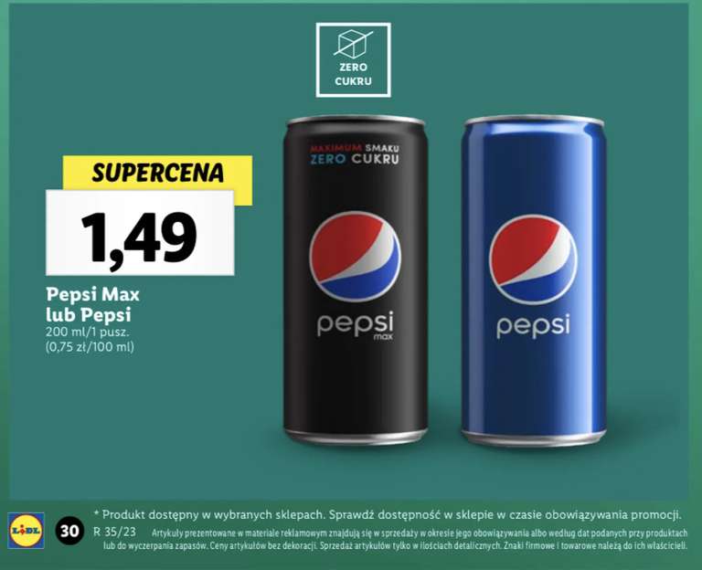 Pepsi lub Pepsi Max 200 ml w Lidlu