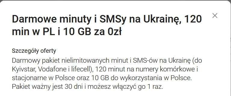 Play - 120 min w PL, 10 GB za 0zł (+ Darmowe minuty i SMSy na Ukrainę) na 30 dni