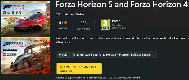 Zestaw Forza Horizon 5 + 4 Premium (wszystkie DLC) -70%