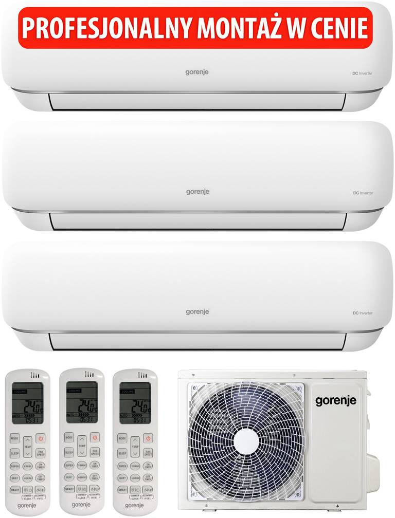 Klimatyzator z montażem 3 pomieszczenia GORENJE KE3M72ZINV PAN35INKG PAN26INKG Klimatyzacja