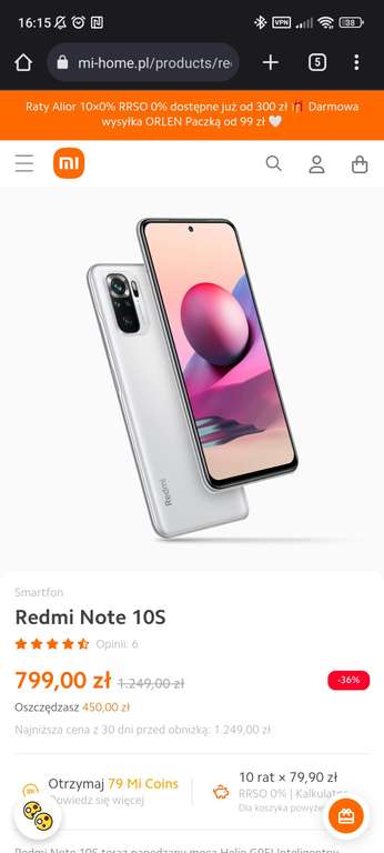 Smartfon Xiaomi Redmi Note 10s 6/64