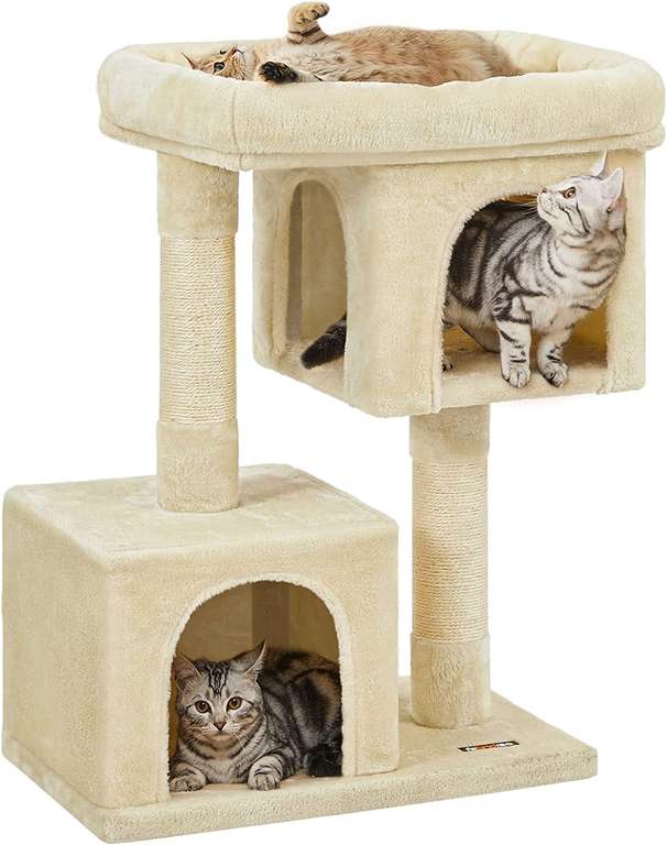 Kompaktowy drapak dla kota z 2 domkami FLANDREA, jasnoszary @ Amazon