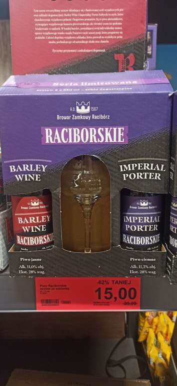 Aldi - zestaw piw Raciborskie - barley wine, imperial porter + szkło